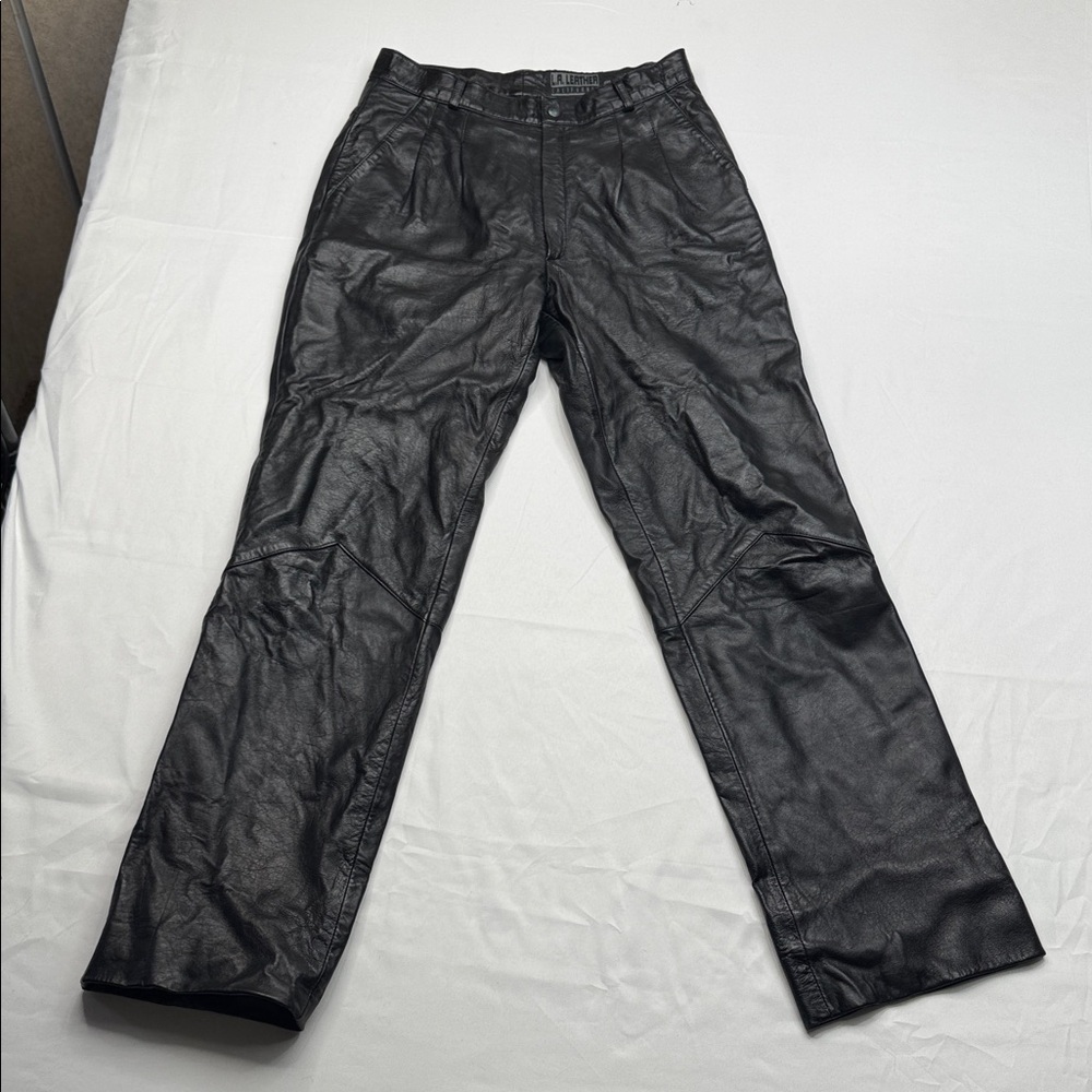Vintage Womens L.A. Leather California Black 100% Leather Pants size 30 satin